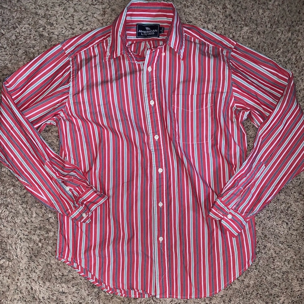 American Living Men’s Sz L Button Up Long‎ Sleeve Lightweight Stripes Shirt